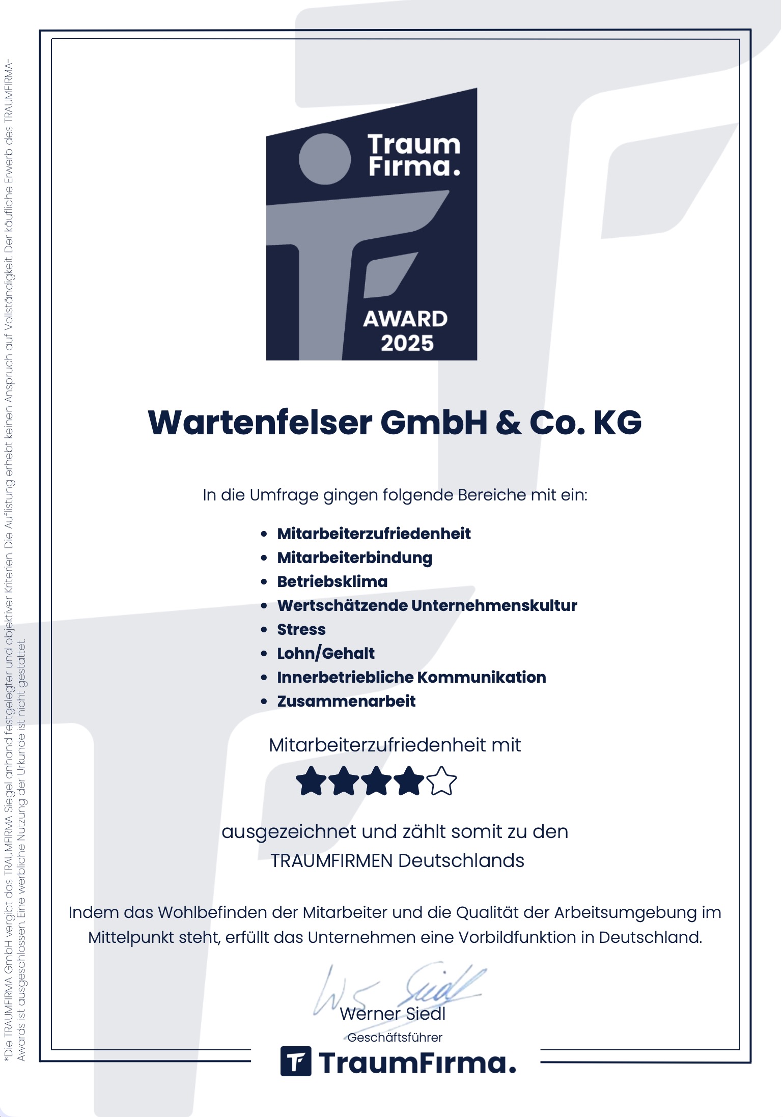 Traumfirma Zertifikat Traumfirma Zertifikat